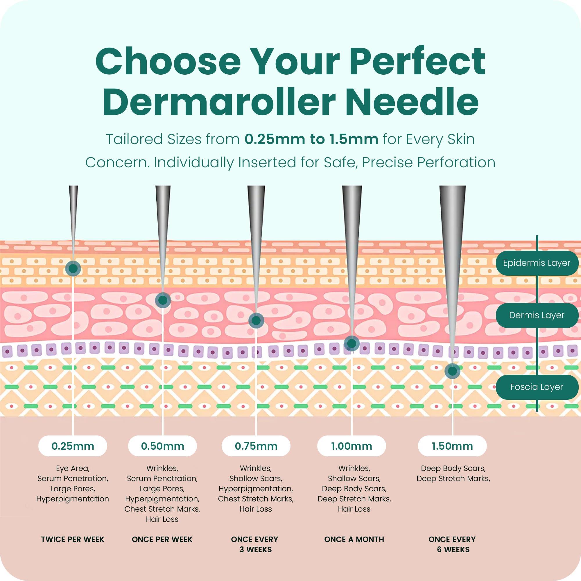 Gin Amber Gin Amber Dermaroller (0.25mm) - 192 Real Individual Needles, Microdermabrasion Device for Skin Care, Serum Absorption with Microneedling, Safe and Painless Revitalizer Tool, Hygienic Case