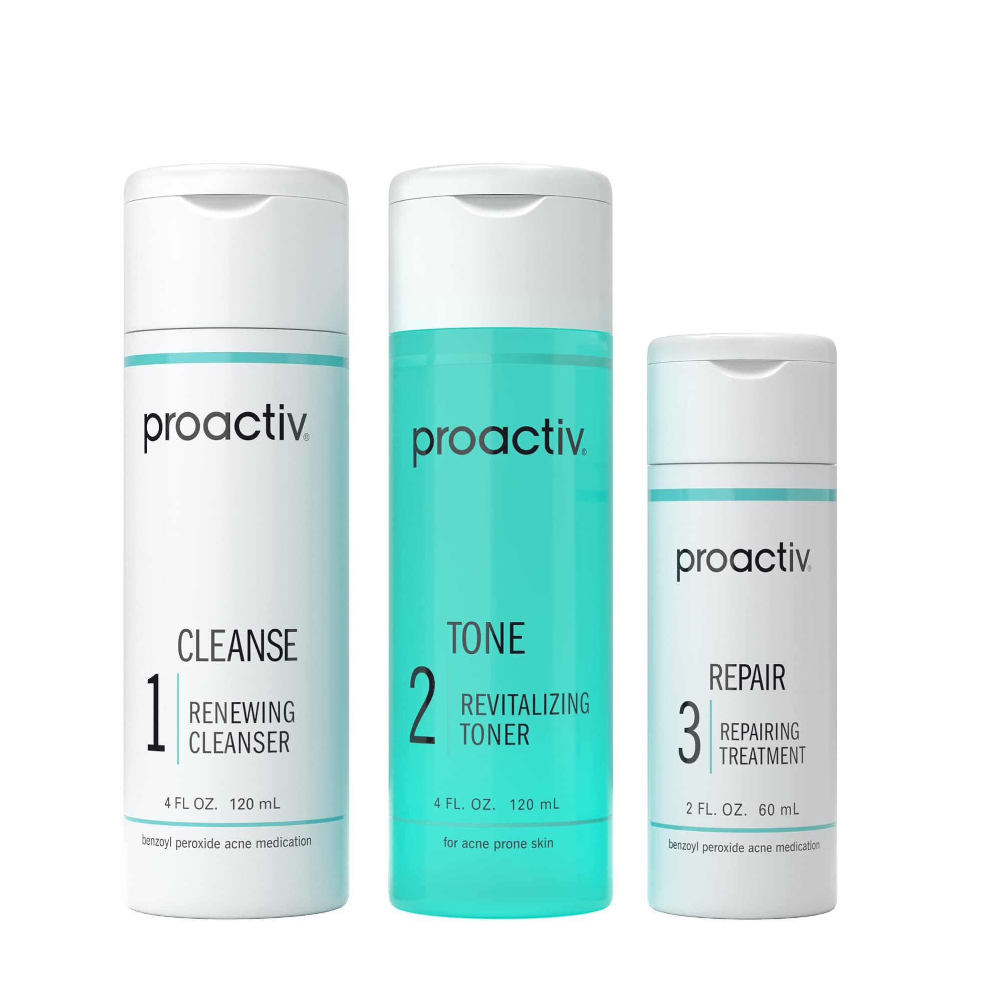 Proactiv Proactiv 3 Step Acne Treatment - Benzoyl Peroxide Face Wash, Repairing Acne Spot Treatment for Face And Body, Exfoliating Toner - 60 Day Complete Acne Skin Care Kit