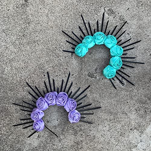 Aurorad Aurorad Rose Crown Goddess Crown Spiked Halo Crown Headband Festival Crown Headpiece Met Gala Crown Sunburst Crown Cosplay Party Z-31 (Color : 31 Royal blue)