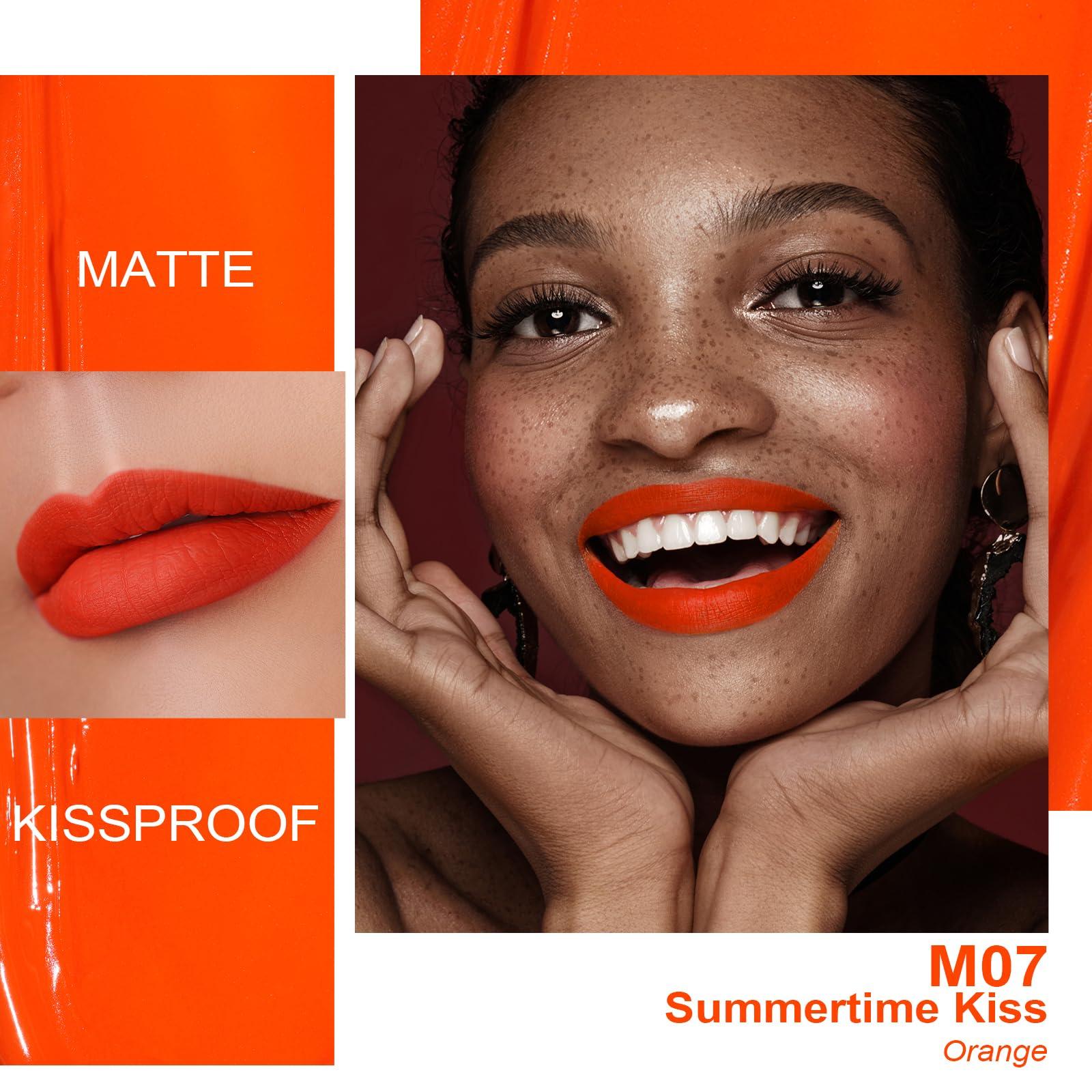 Oulac Oulac Matte Liquid Orange Lipstick for Women, Long Lasting Lipstick Waterproof Lip Stain, No Transfer, Creamy High Pigmented Formula with Rose Oil, Vegan & Cruelty-Free,Orange Red M07