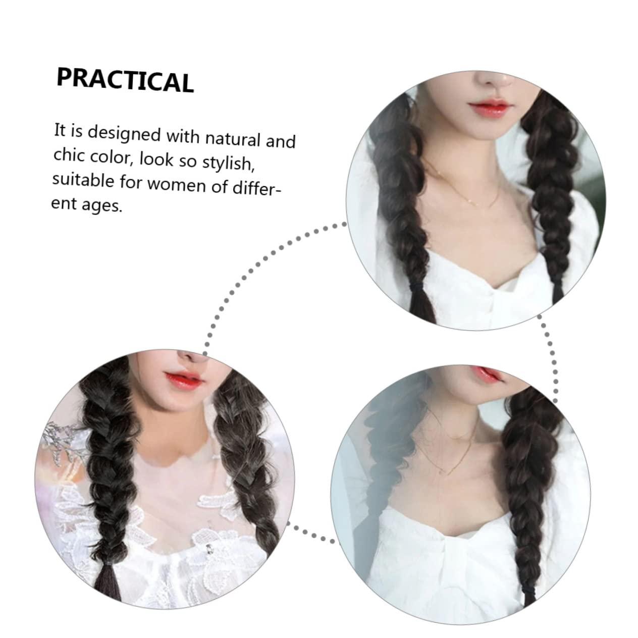 Housoutil Housoutil 4 Pcs Wig Braid Buns Braid Wig Ponytail Extension Human Hair Braid Extensions Women Braid Ponytail Braid Hair Band Light Brown Ponytail Extension Curly High Temperature Wire Black