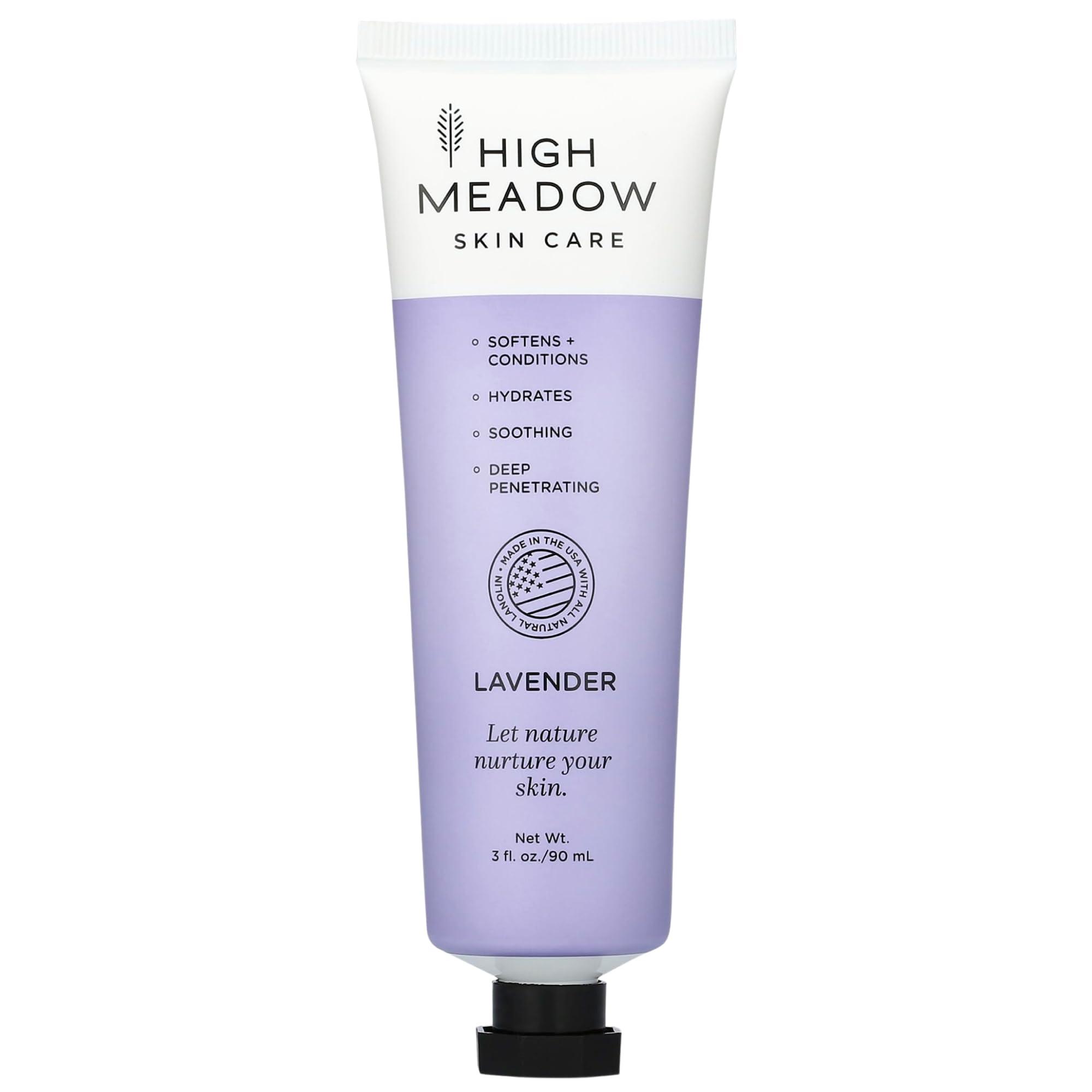 High Meadow High Meadow Lanolin Skin Cream - Deep Hydration Formula for Soft, Radiant Skin Care - Repairs Dry and Cracked Skin on Hands, Feet & Elbows - Multi-Purpose Soothing Lotion - 3.0 Oz Lavender Moisturizer