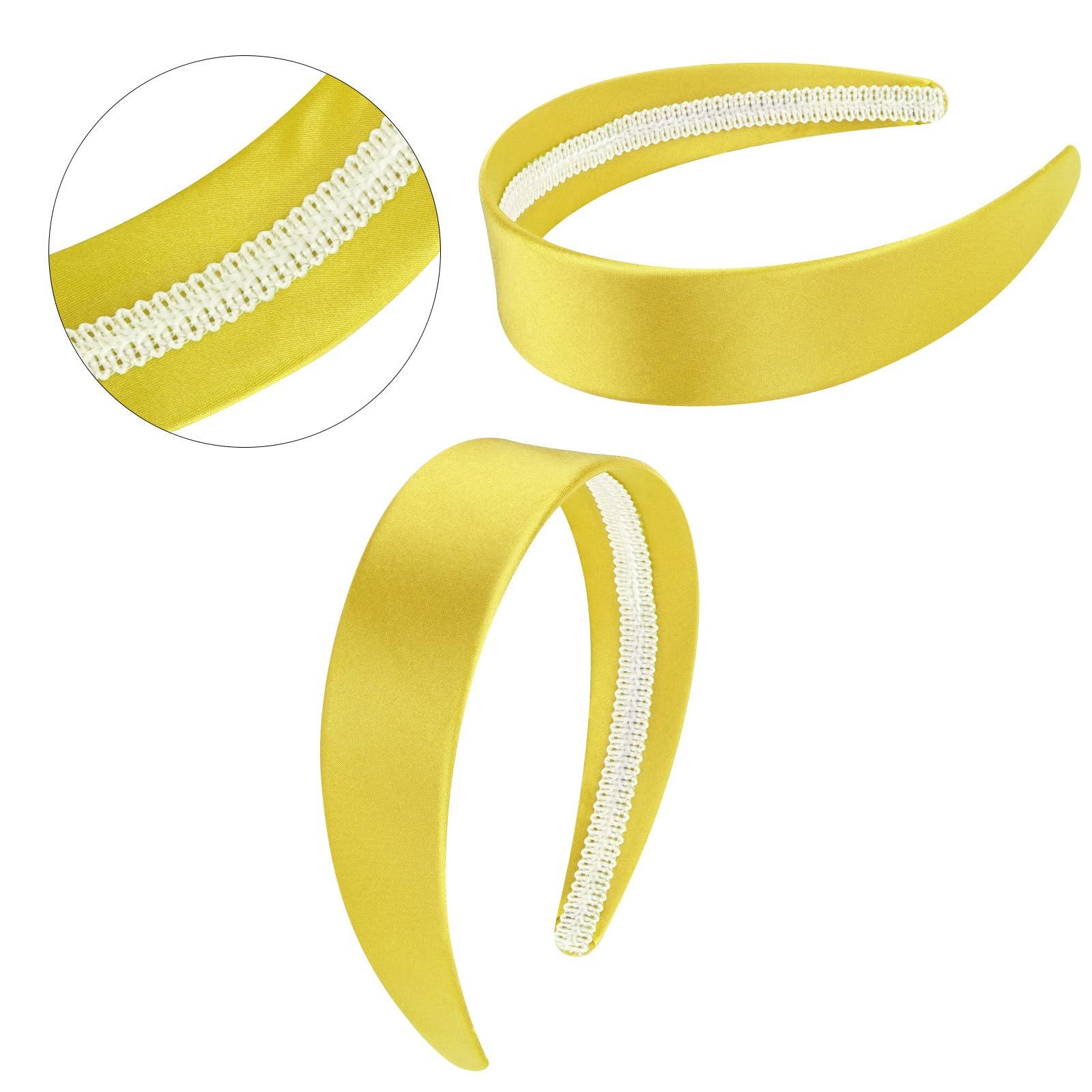 VELSCRUN VELSCRUN Yellow Headband for Women Girls 1.6 Inch Wide Headbands Satin Head Bands for Womens Hair Solid Simple Holiday Hair Bands Cosplay Halloween Hair Accessories Gifts for Mothers Sisters
