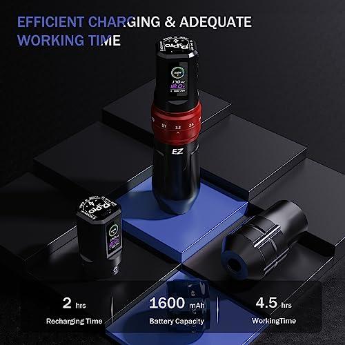 EZTAT2 EZ P3 Pro Tattoo Machine - 6 Adjustable Strokes 2.0, 2.4, 2.8, 3.3, 3.7, 4.2mm Tattoo Machine Pen with OLED Display 1600mAh Power Tattoo Gun (Matte Gray