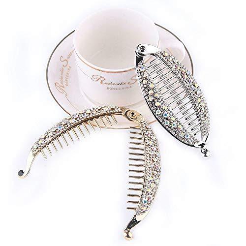 Acxico Acxico 2 pcs women's banana clip with diamond plating hairpin ponytail banana clip (1 gold and silver each)