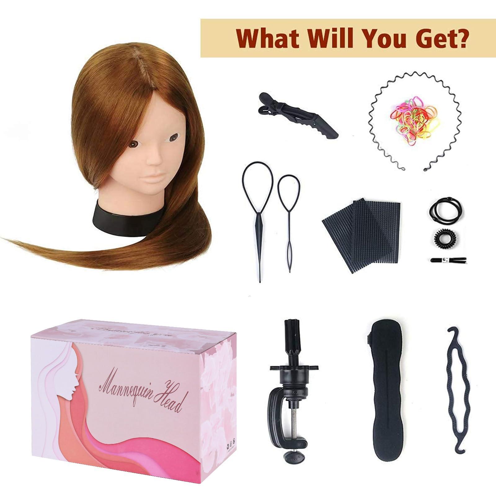 Beauty Star Beauty Star Mannequin Head with 80% Real Human Hair, Manikin Doll Head for Hair Styling, Cosmetology Makeup Hairdressing Training Practice Head with Clamp Stand and DIY Hair Styling Braiding Set