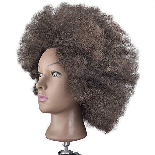 Ba Sha Mannequin Head African American with 100% Human Hair Cosmetology Afro Hair Manikin Head for Practice Styling Braiding with Free Clamp