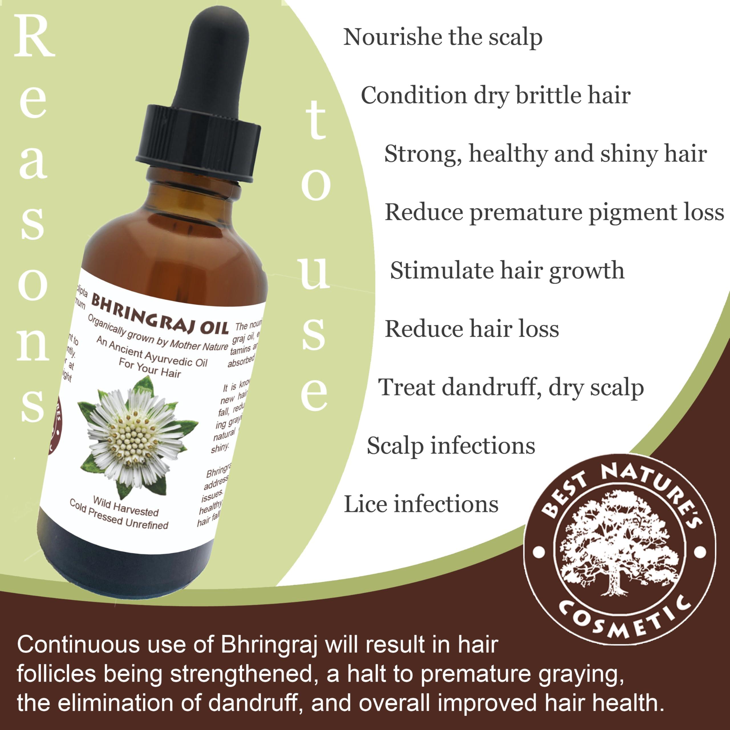 Best Nature's Cosmetics Best Natures Bhringraj Oil, Indian Eclipta Alba Oil, Pure and Natural, Cleans scalp, Improve overall appearance of hair. Goodbye Dandruff, For Graying, Hello Luminously shiny hair / 2 fl oz