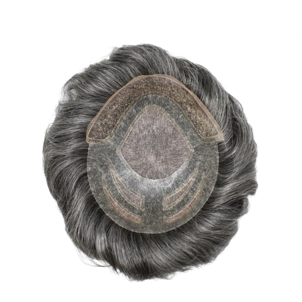Generic Fine Mono Mens Toupee Virgin Human Hair Replacement System Men Hair Piece Natural Looking Mens Hair System Protesis Capilar Para Hombre8\'\'X10\'\' #1B30#1B OFF BLAC+30% GREY120% Density
