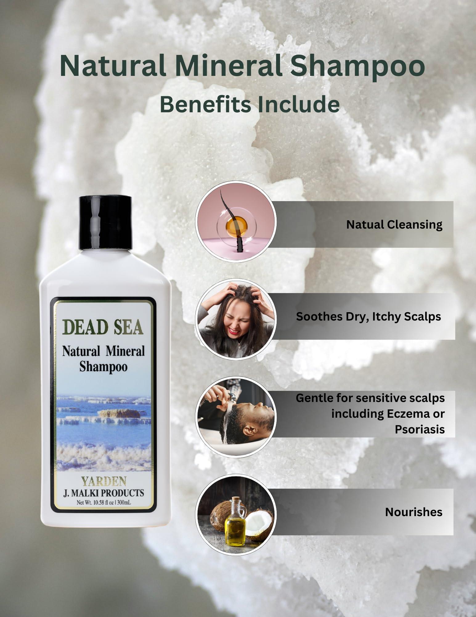 J. Malki Products Malki Dead Sea Products Natural Mineral Shampoo | Dead Sea Shampoo for Vibrant and Healthy Hair | Eczema, and Psoriasis Support, Paraben Free Shampoo