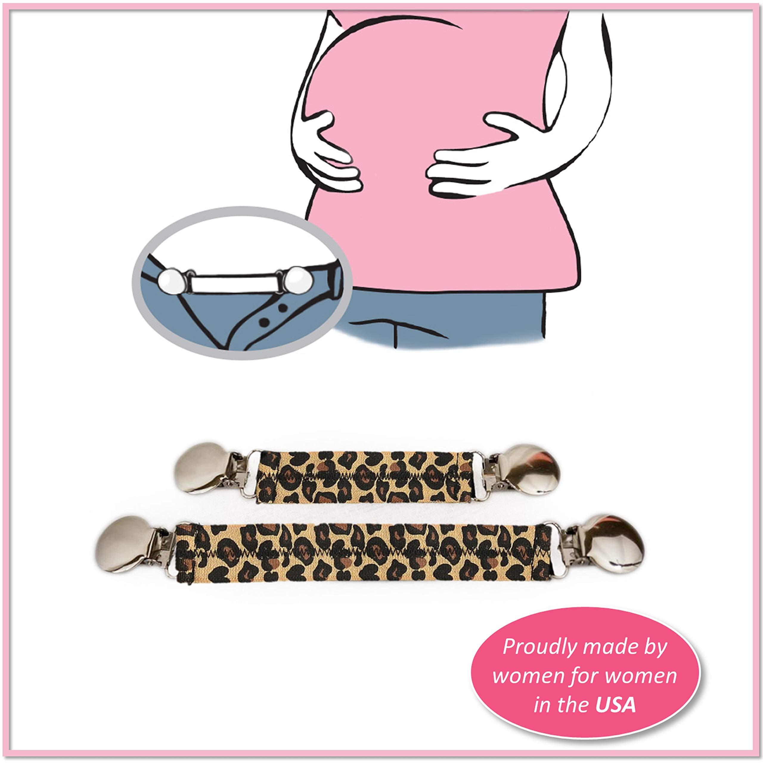 Boottique Proudly Made in USA! Belly Up! Bands-Maternity Waistband Extender, Pant Clips, Belly Bands, Pregnancy Expander Elastic (Set of 2) (Cheeta)
