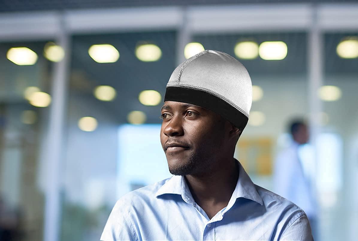 DURALA 4PCS Silky Stocking Wave Cap for Men, Good Compression Over Durag (red+Silver+Black)