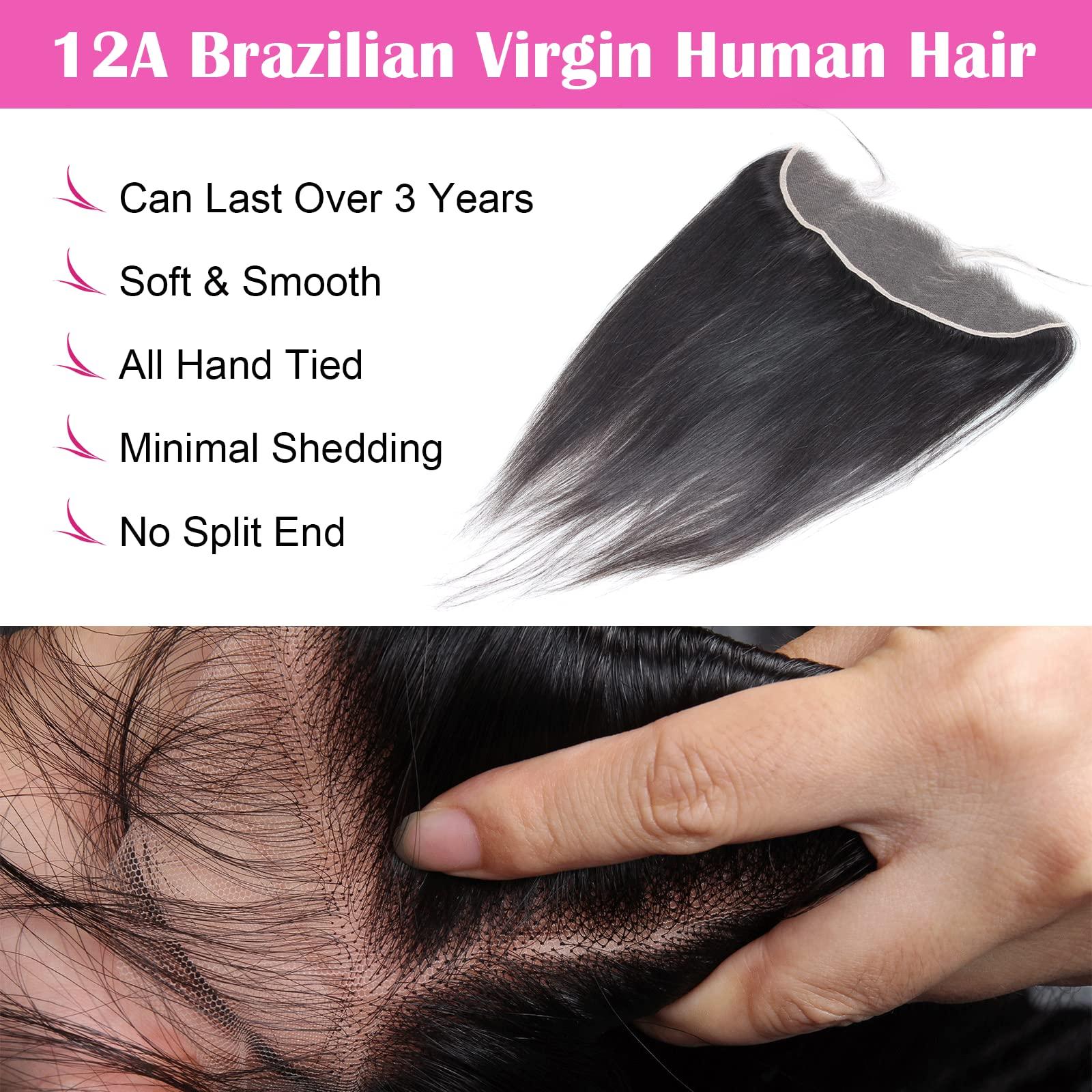 BERRYS FASHION BERRYS FASHION HD Lace Frontal 13x4 13x6 Human Hair 12A, Ear to Ear Lace Frontal Closure, Transparent Lace Frontal Only, Body Wave Straight, 100% Brazilian Virgin Human Hair, Pre Plucked Hairline, 16\"