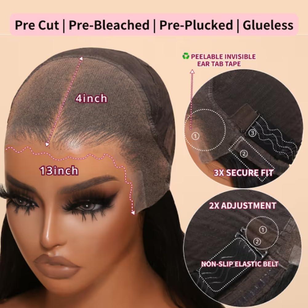 Beauty Forever Beauty Forever 13x4 Pre-Everything Glueless Frontal Straight Lace Front Wigs Human Hair,Bye Bye Knots Pre Bleached Ear to Ear Pre Cut Lace Wig Pre Plucked 150% Density 18inch