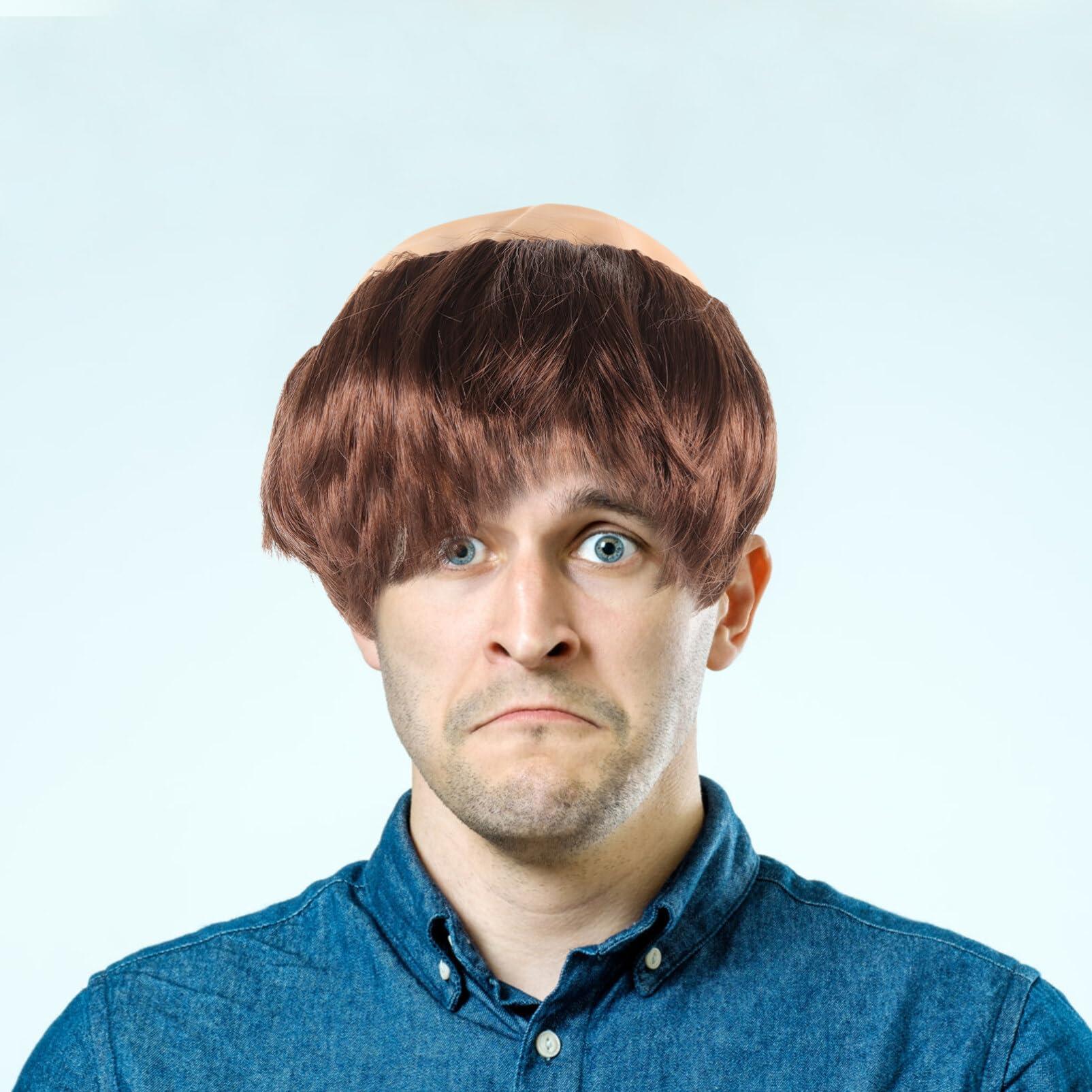 FOMIYES FOMIYES Halloween Monk Costume Wig Bald Cap Wig with Brown Friar Hair Funny Makeup Props Monk Cosplay Halloween Fancy Dress Accessories Headwear