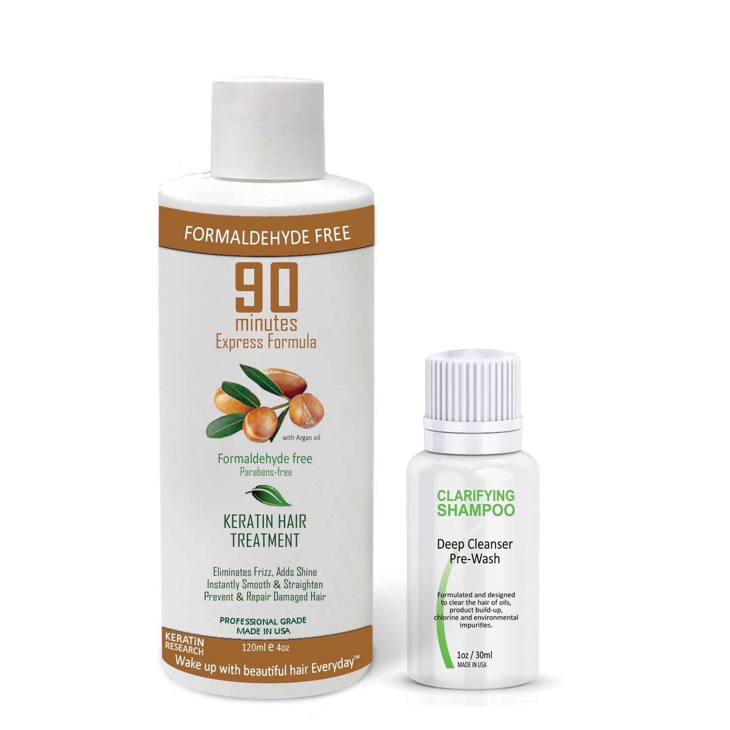 KERATIN RESEARCH 90 MINUTES Brazilian Keratin Hair Treatment for Most Hair Types Formaldehyde-Free Rich Complex of Protein Blends & Argan Oil Instant Results Super shiny Soft Straight Hair for months