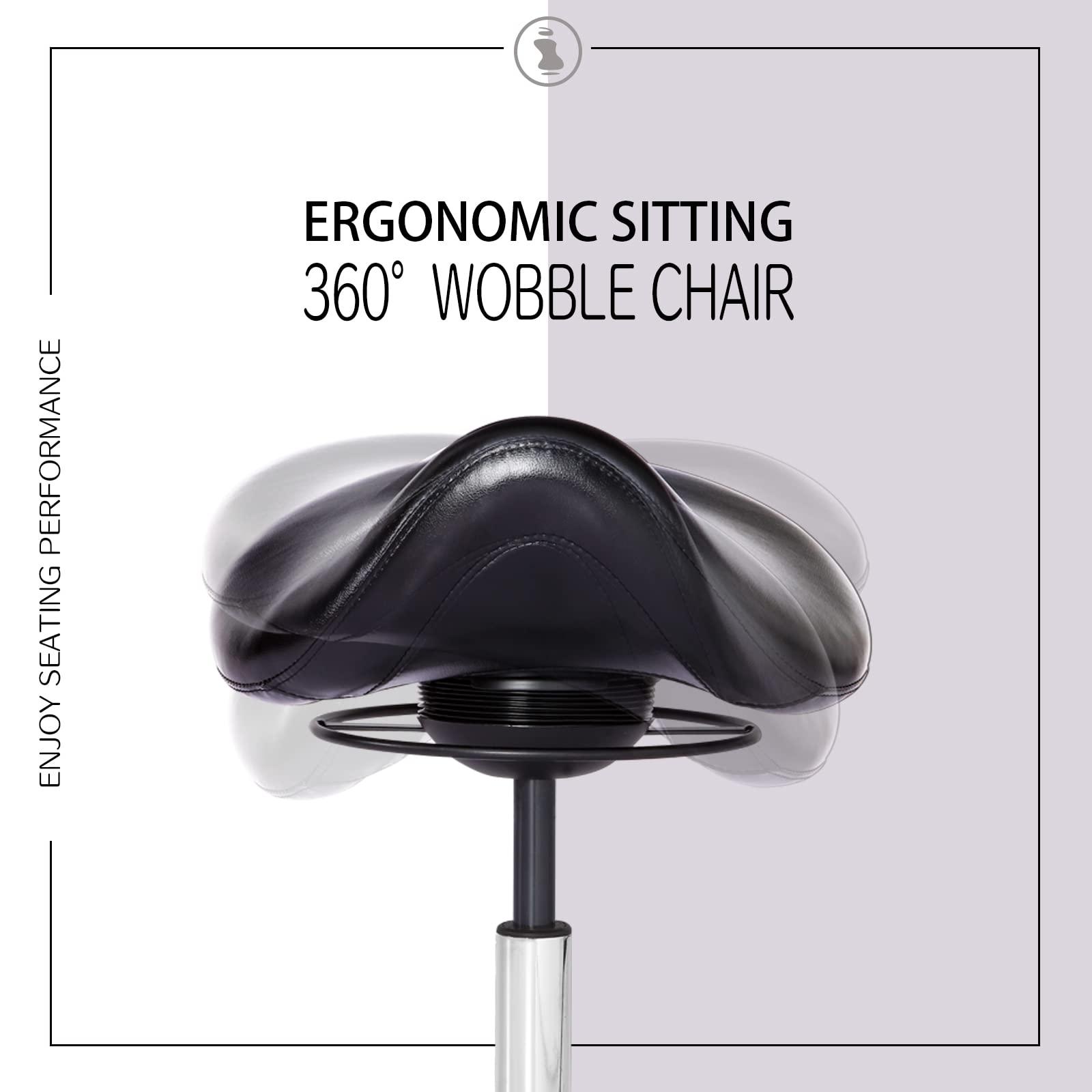 Eognyzie Saddle Stool Swivel Height Adjustable with Wheels Wobble Rolling Stool for Medical Massage Salon Kitchen Spa Drafting Lab Clinic Dentist, Ergonomic Hydraulic Seat Chair Office Stool