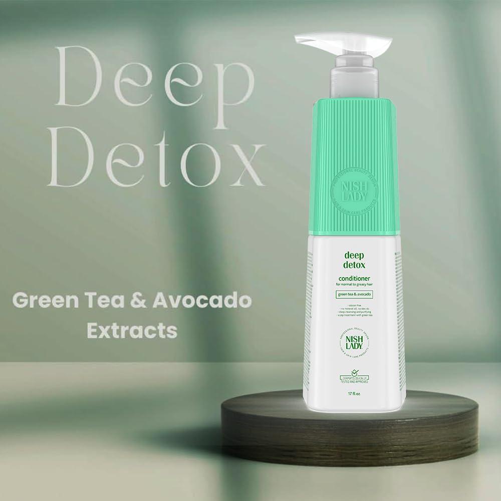 Nishlady Nishlady Deep Detox Clarifying Shampoo for Normal to Greasy Hair, 503 ml | Green Tea & Avocada Extracts (Conditioner)