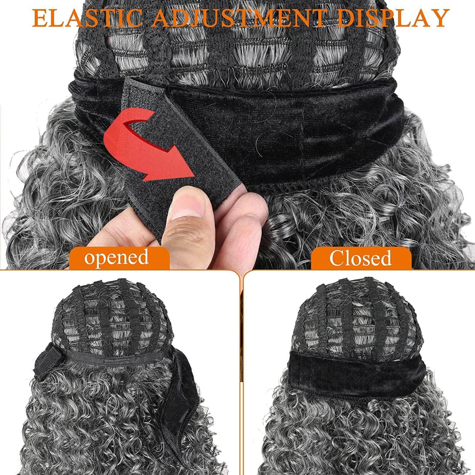 Oseti Oseti Curly Gray Headband Wig Long Wavy Headband Half Wigs for Black Women Grey Head Band Wigs, Water Wave Headband Wigs Heat Resistant Synthetic Long Wigs with Headband Attached for Black Women