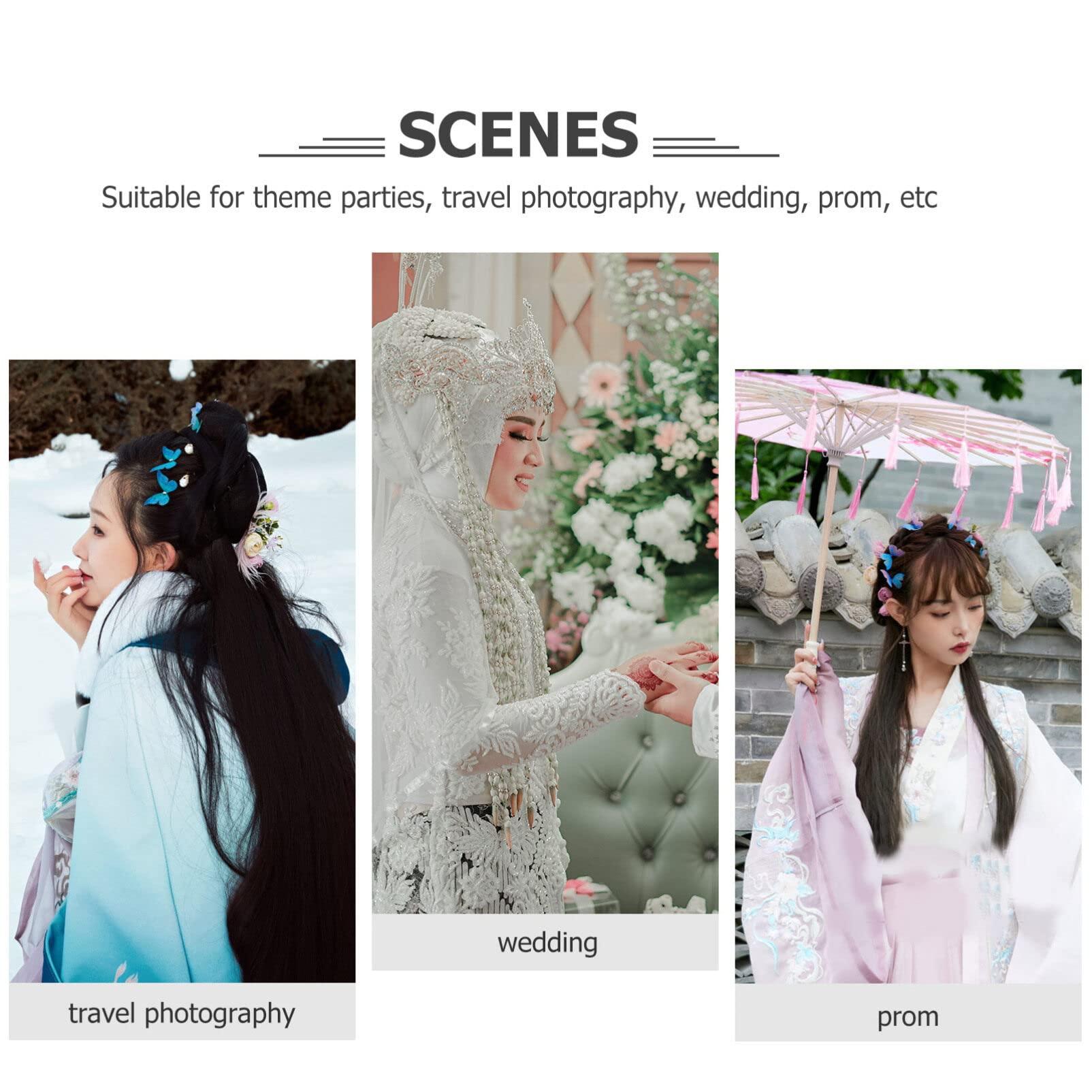 USHOBE 2pcs Piece Blue Flower Hair Fork Pearl Headpiece Blue Hair Pins Hair Pearls Floral Hair Pins Wedding Hair Accessories for Brides Wedding Hair Clip Floral Hair Accessories