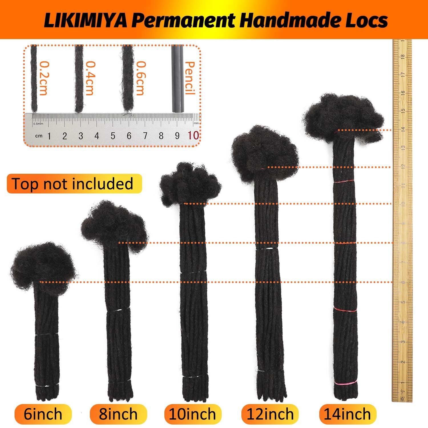 LIKIMIYA Loc Extensions Human Hair Dreadlock Extensions Human Hair Loc Extensions Dreads Extensions for Men Women Kids 0.6 cm 6 Inch 60 Strands Real Human Hair Locs 1B Natural Black Handmade Permanent Locs
