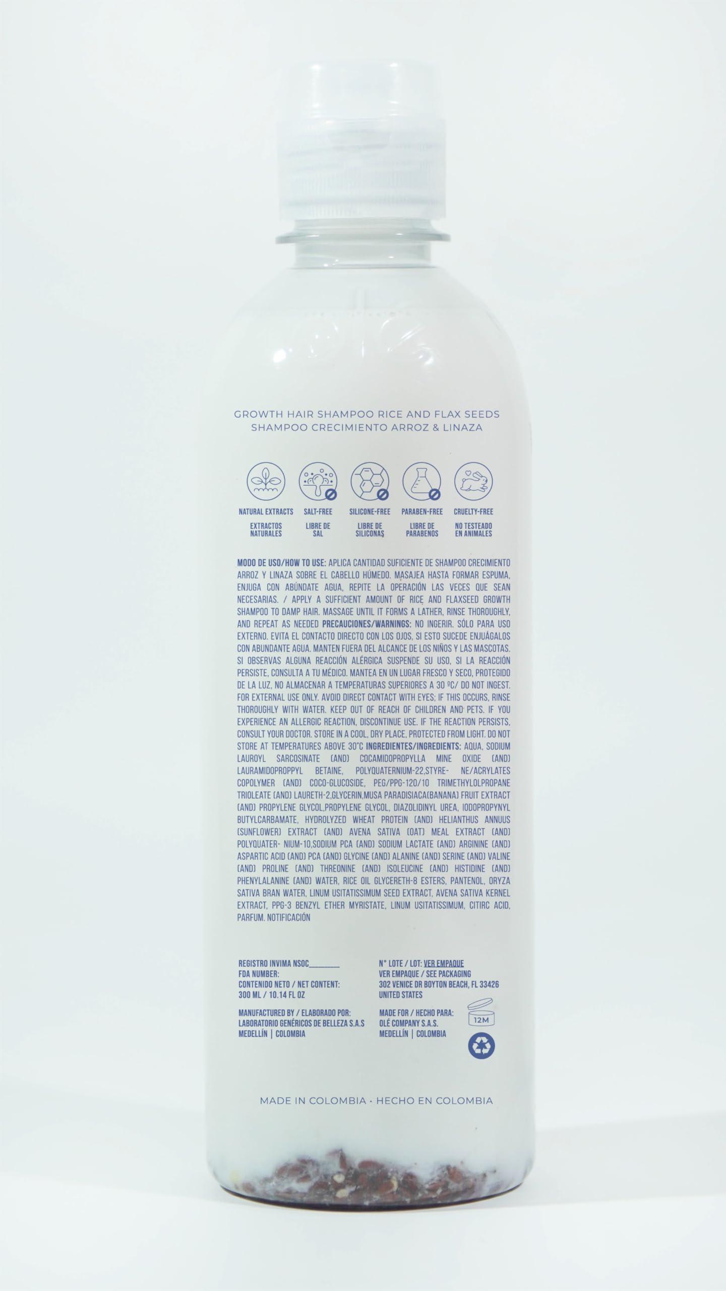 OL OL Shampoo Rice & Linseed | Shampoo Arroz & Linaza | for Stronger, Thicker and Longer Hair - Soft and Shine, Growth Shampoo | Vitamine E, Water Rice, Linseed, Oats.