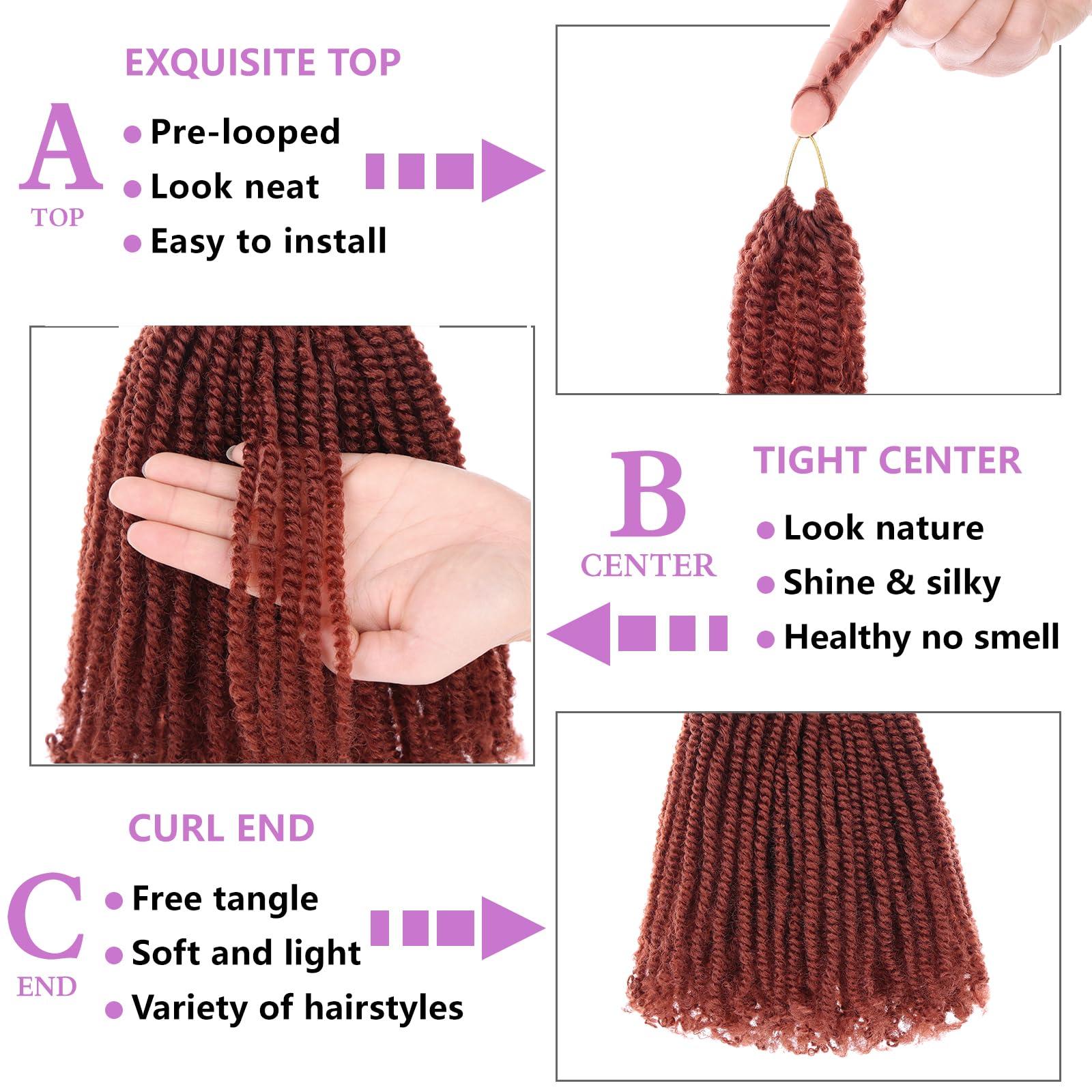 ZRQ ZRQ 12 Inch Micro Twist Crochet Hair Bob Crochet Braids Pre looped Mini Passion Twist Mini Senegalese Twist Crochet Hair Pre-looped Hair Red Micro Braids Crochet Hair Extensions Crochet Braids