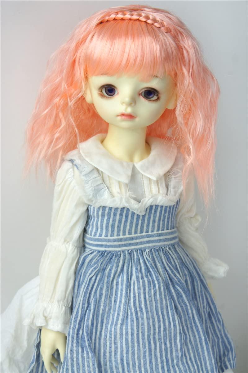 Jusuns Jusuns wigs JD633 9-10inch 10-11inch Princess Curl with Lovely braiding band Synthetic mohair BJD wig Blythes accessories (Apricot Pink, 8-9inch)