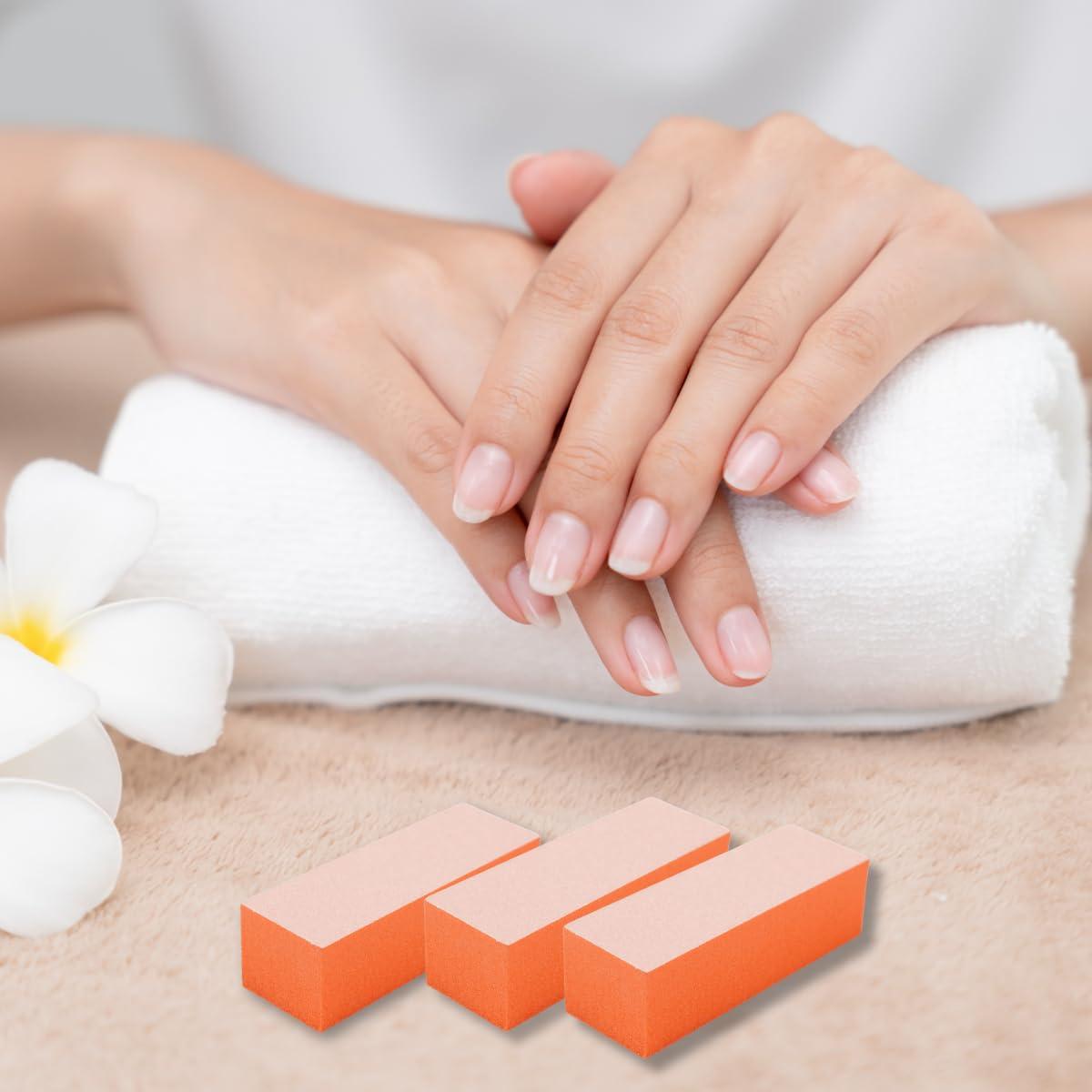 TP PLASTIC TP Plastic 3-Way Nail Buffer Block 80/80/100 Grit Orange Buffing Block for Acrylic, Gel, and Natural Nails Manicure & Pedicure Tool Set (5 Pieces, 3.5\" Long)