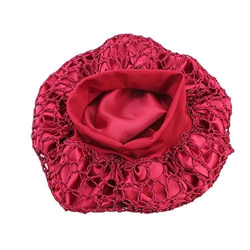 DuoZan DuoZan Vintage Elastic Wide Band Snood Bonnet Double Layered Hair Net Night Sleep Hat Crocheted Slouchy Beanie (Wine)