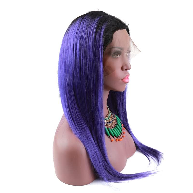 sent hair sent hair Ombre Full Lace Wigs Human Hair with Adjustable Strap Straight #1B/Purple Dark Roots Wigs with Baby Hair Pre Plucked Bleached Knots 12 inch for Black Women Free Part