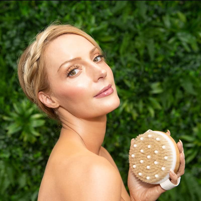 C.S.M CSM Dry Brushing Body Brush Set- Natural Bristle Body Brush, Exfoliating Face Brush for Soft Skin: Kit contains 1 Dry Brush for Face + 1 Body Brush for Lymphatic Drainage, Cellulite, and Circulation