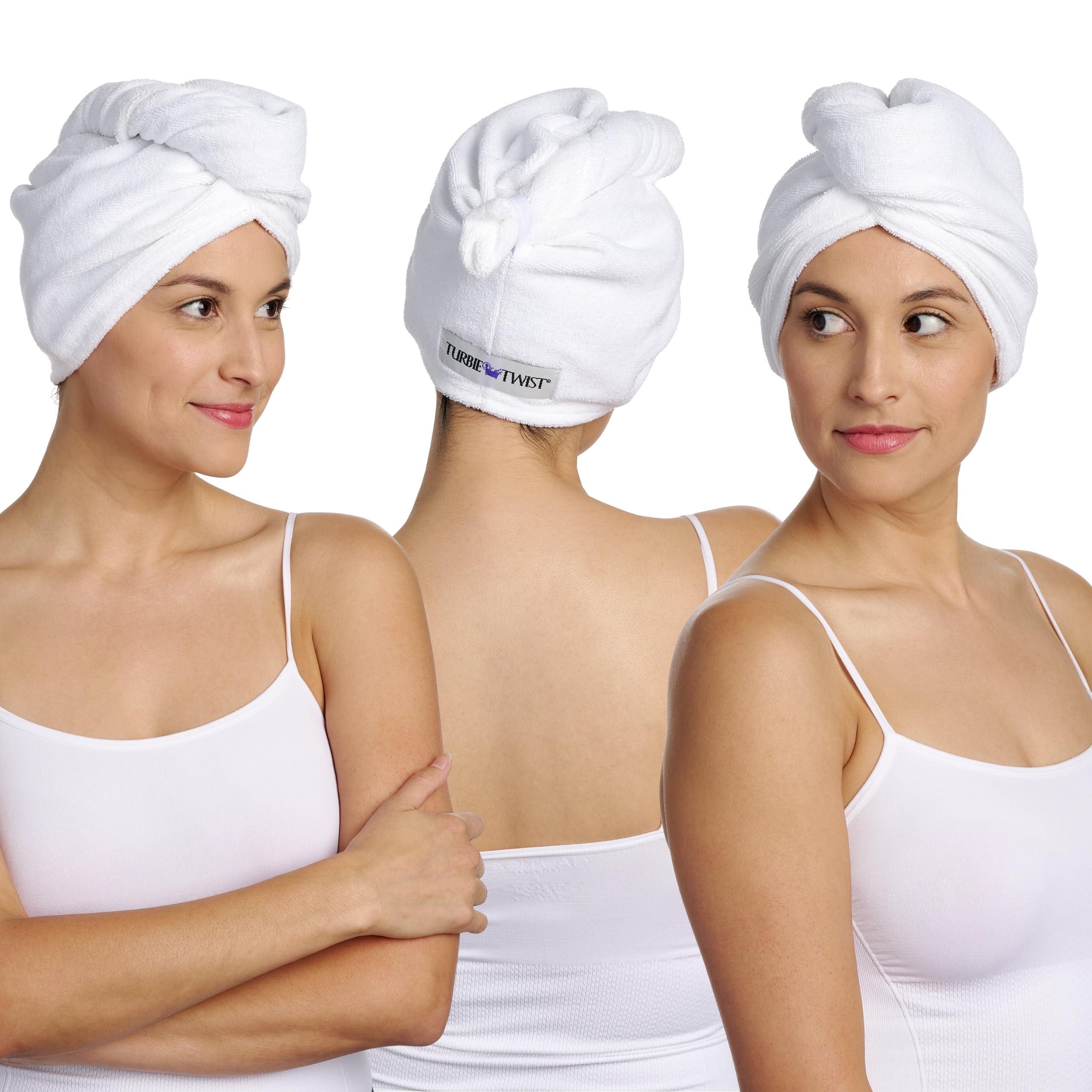 Turbie Twist Turbie Twist 3-Pack Cotton Hair Towel Wrap for Beauty, Travel, Gifting - Fast-Drying Turban for Luxurious Personal Care - For All Hair Types & Lengths - White