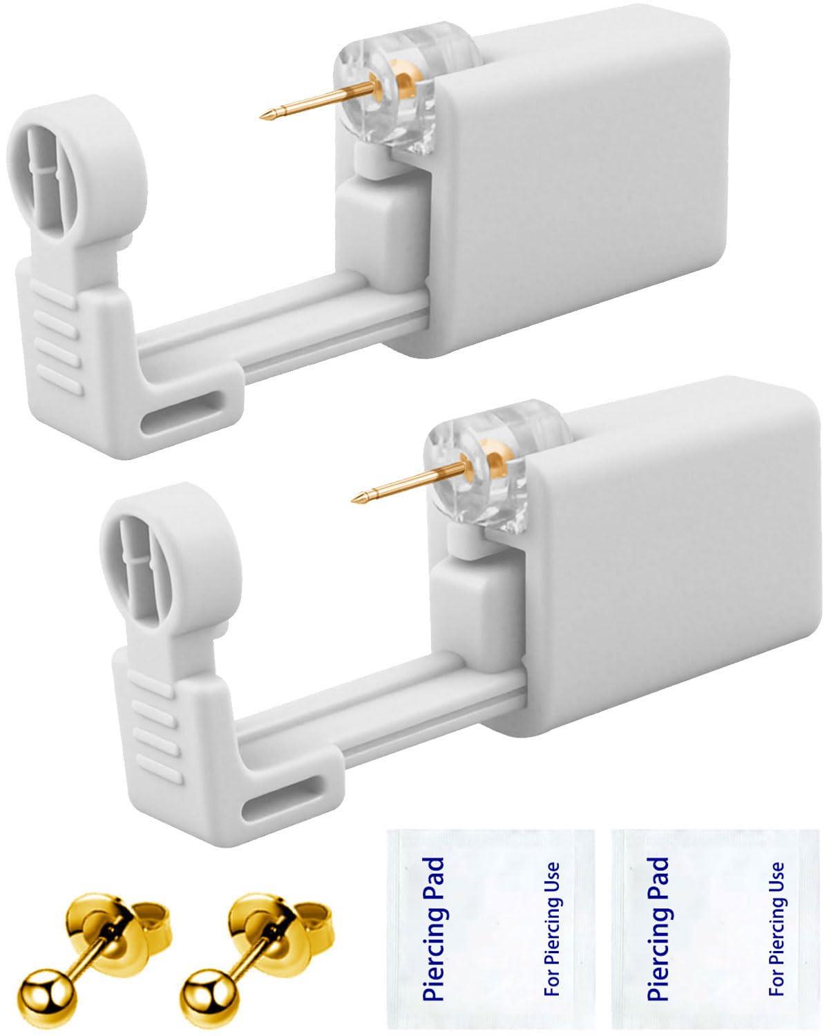 SLVIEKAE Ear Piercing Kit, SLVIEKAE Ear Piercing Kit Earring No Pain Easy Use Ear Piercing Gun Kit with CZ Earrings Stud (Gold)