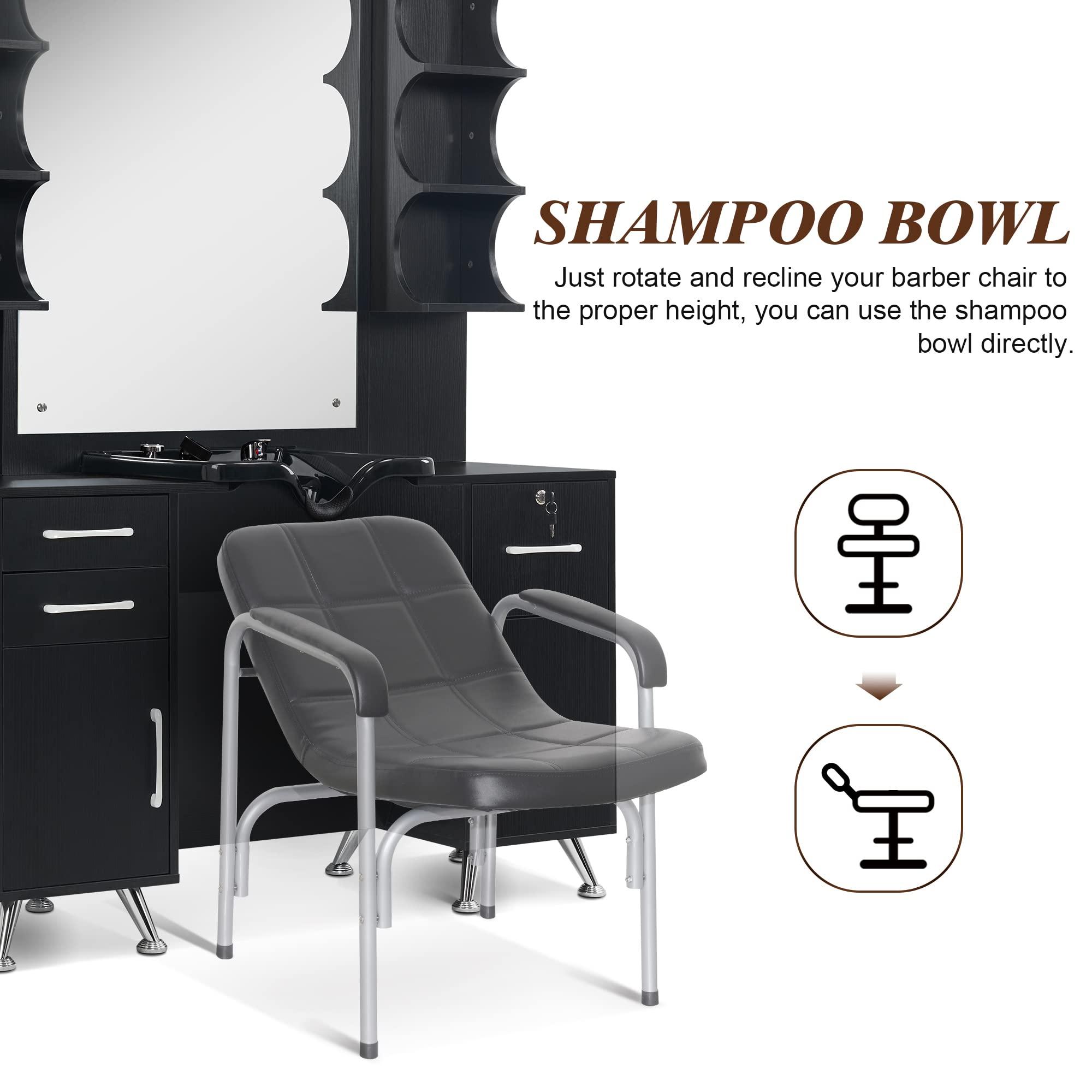 BarberPub BarberPub Backwash Shampoo Bowl Cabinet, Wall Mount Station with Mirror, Storage Cabinet with Drawers & Shelf Salon Equipment 3141 (Black)