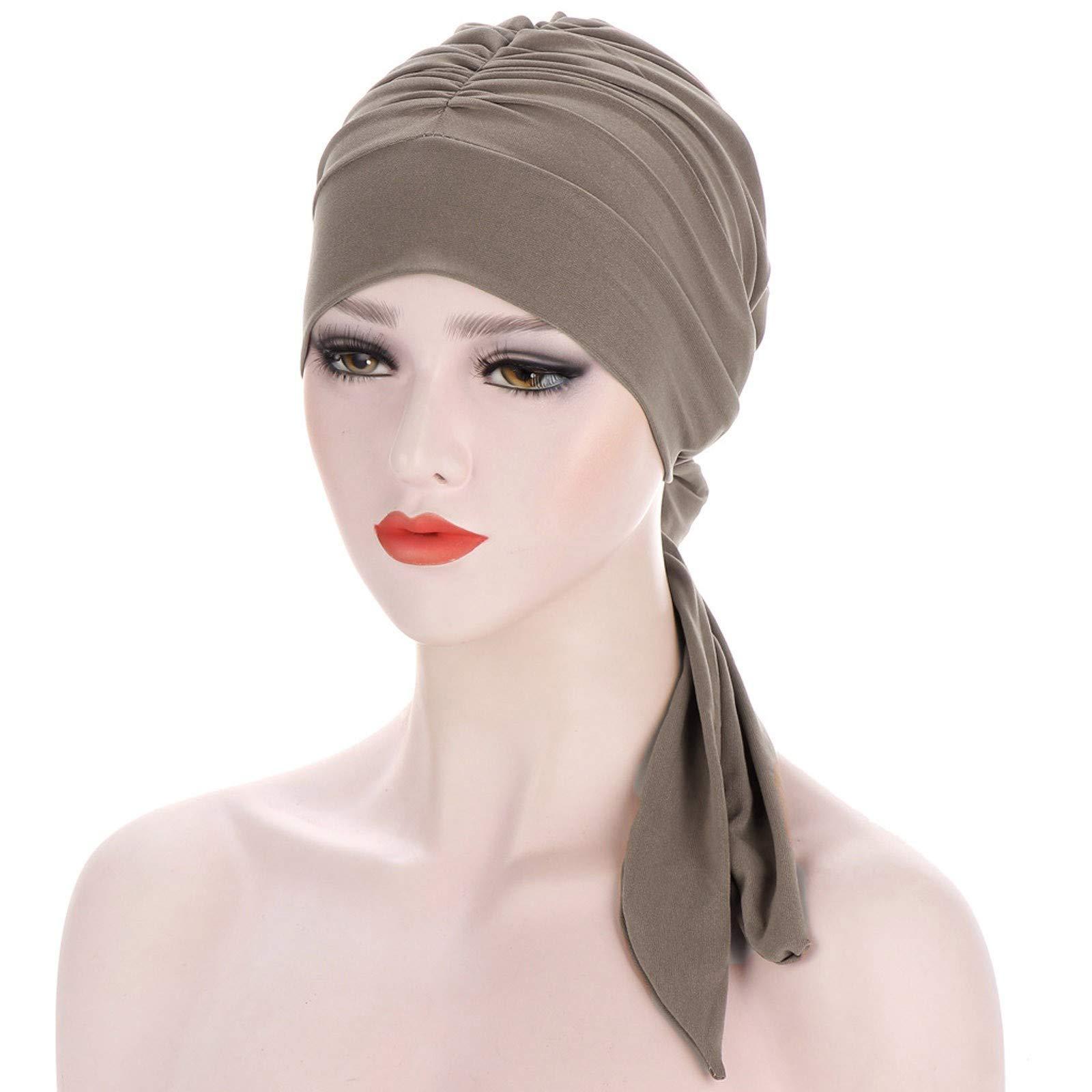 Generic Turban for Women Fashionable Hair Wrap Pretied for Women Soft Pre Tied Bonnet African Knot Headwraps Sleep Headwear Khaki