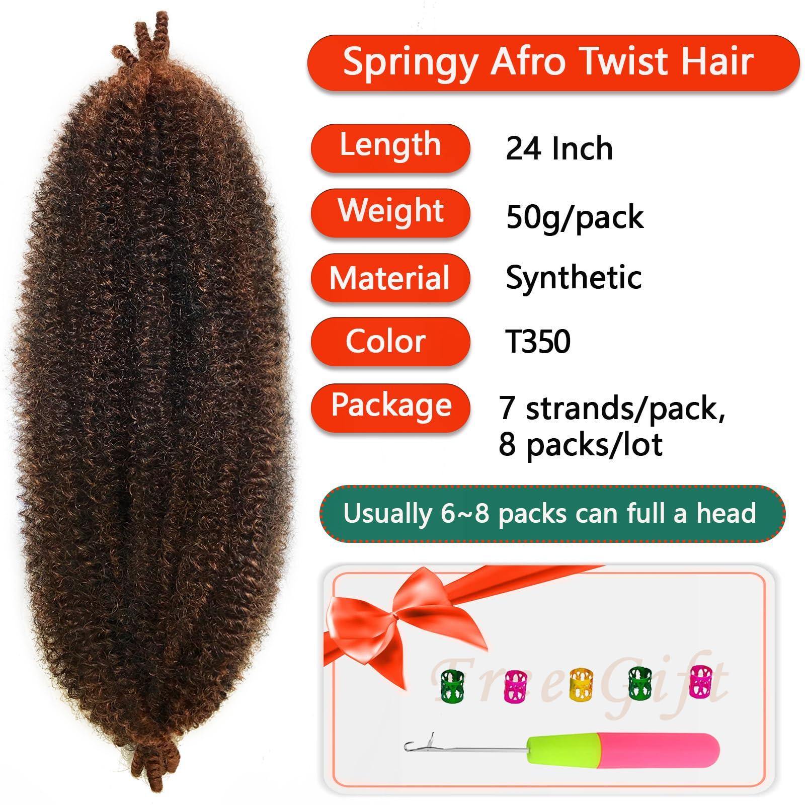 Kaidene T350 Kinky Twist Hair 24 Inch Springy Afro Twist Hair Synthetic twisting hair for Black Women Ombre Kinky Curly Braiding Hair for Faux Locs Pre Fluffed Spring Twist Hair for Butterfly Locs