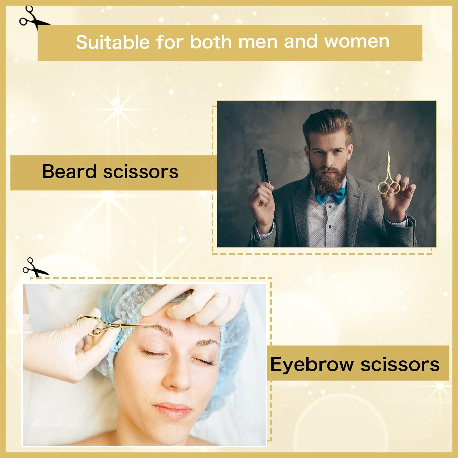 Mudder 3 Pack Small Nose Scissors Facial Hair Scissors Mini Beauty Scissors Stainless Steel Trimming Pointed Scissor for Grooming Eyebrows, Nose, Mustache, Beard (Gold)