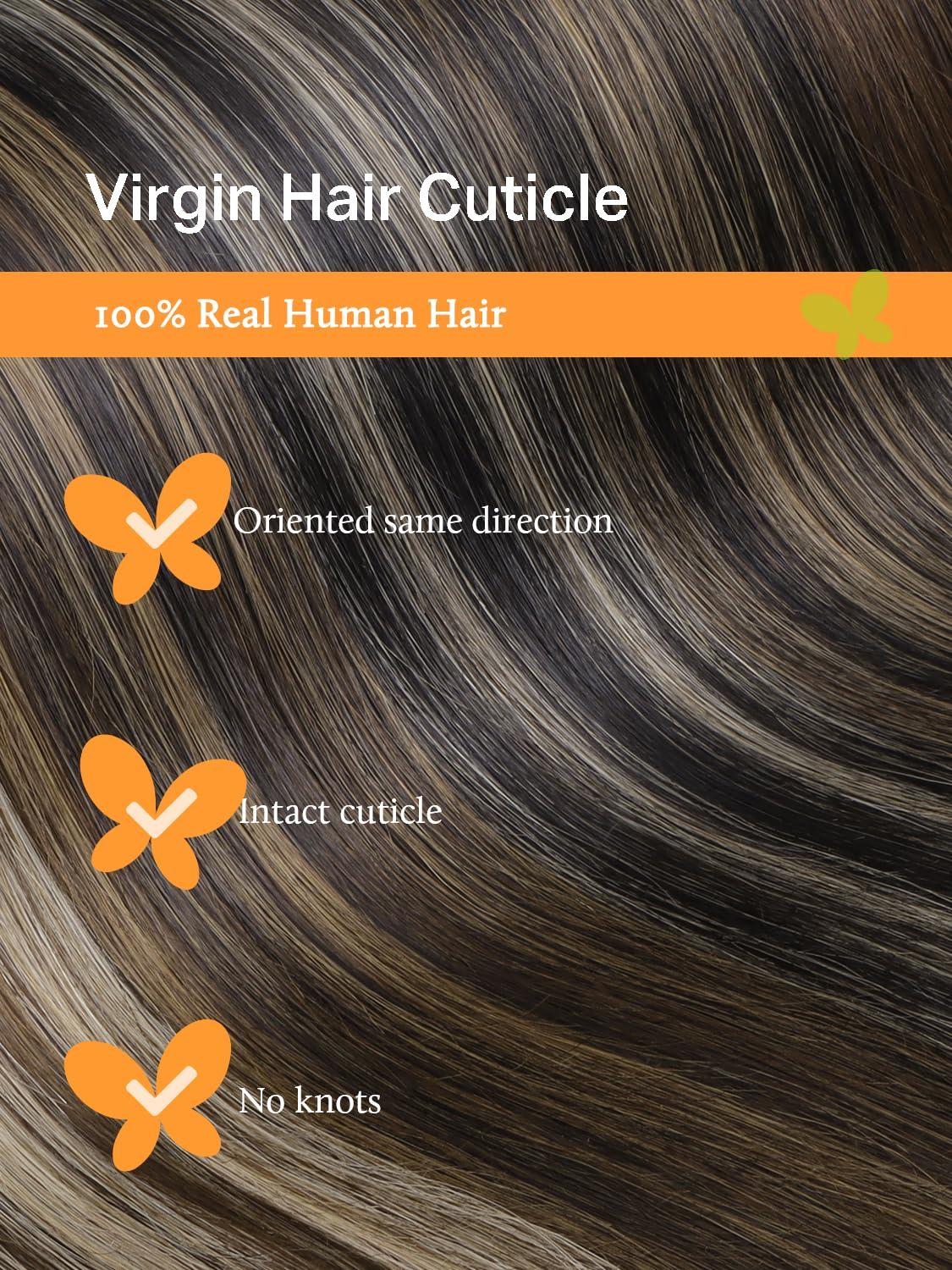 DOORES DOORES Sew in Hair Extensions Weft Hand Tied Hair Extensions, 18 Inch Dark Brown 50g, Sew in Hair Extensions Bundles