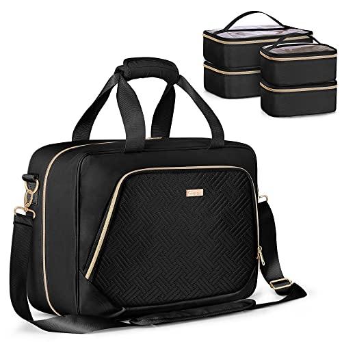 Prokva Prokva Professional Makeup Artist Travel Case with 4 Detachable Cosmetic Bags, Large Make up Organizer Bag with Makeup Kit Storage Section and Hair Tools Pocket, Black (Empty Bag Only)