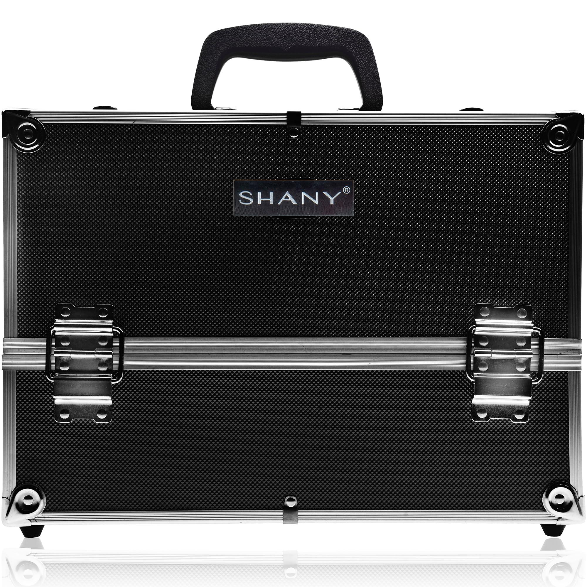 SHANY SHANY Essential Pro Makeup Train Case Cosmetic Box Portable Makeup Case Cosmetics Beauty Organizer Jewelry storage with Locks, Multi Compartments Makeup Box and Shoulder Strap - Jet black