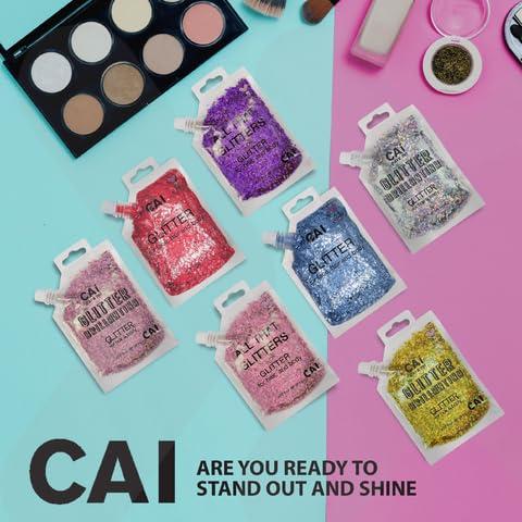 CAI BEAUTY NYC Body Glitter Gel- Face, Body & Hair (1 Pk Violet) Chunky Iridescent Holograph Stars & Moon, 3 oz | Cosmetic-Grade Makeup, Apply Without Glue, Easy to Take Off & Keep Skin Clean - for Concerts, Raves