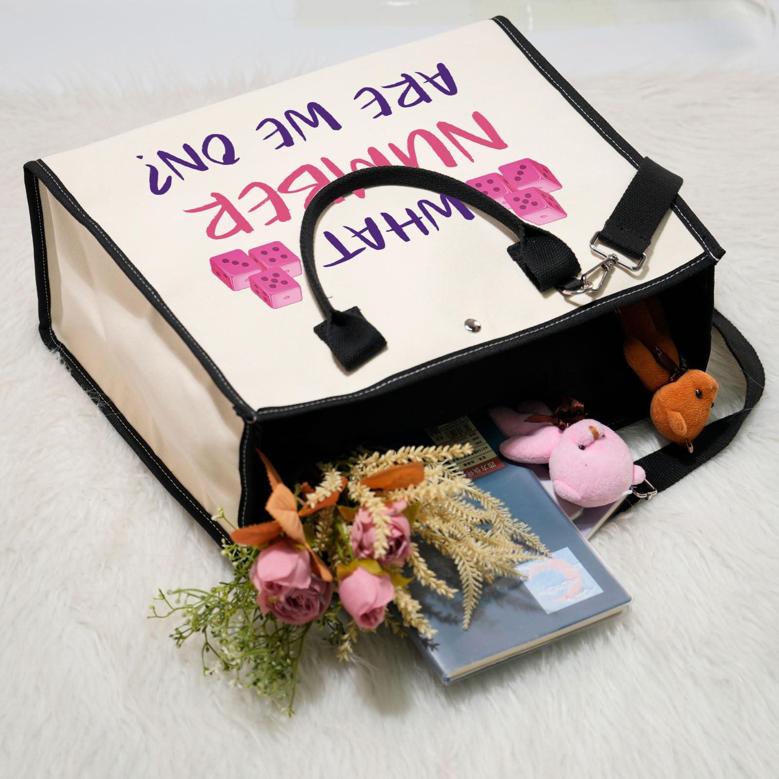 XYANFA XYANFA Bunco Tote Bag Gift Bunco Party Gift Zipper Pouch Dice Game Bunco Player Bunco Gift Tote Cosmetic Bag (WHAT NUMBER tote2)