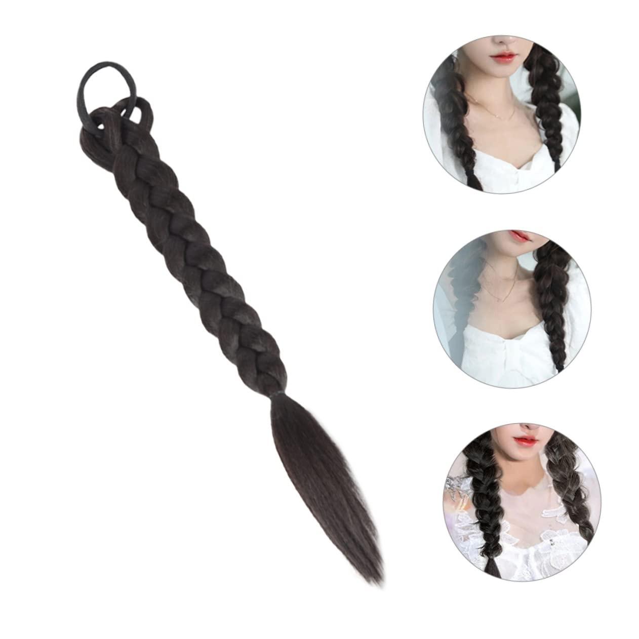 Housoutil Housoutil 4 Pcs Wig Braid Buns Braid Wig Ponytail Extension Human Hair Braid Extensions Women Braid Ponytail Braid Hair Band Light Brown Ponytail Extension Curly High Temperature Wire Black