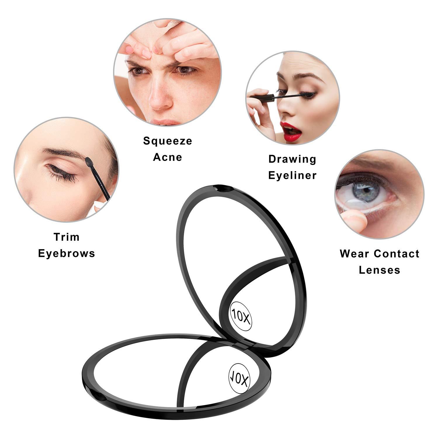 Benbilry Benbilry Compact Travel Makeup Mirror with 10X Magnification for Purses, 4 Inch Double Sided Portable Folding Small Pocket Mirror Black