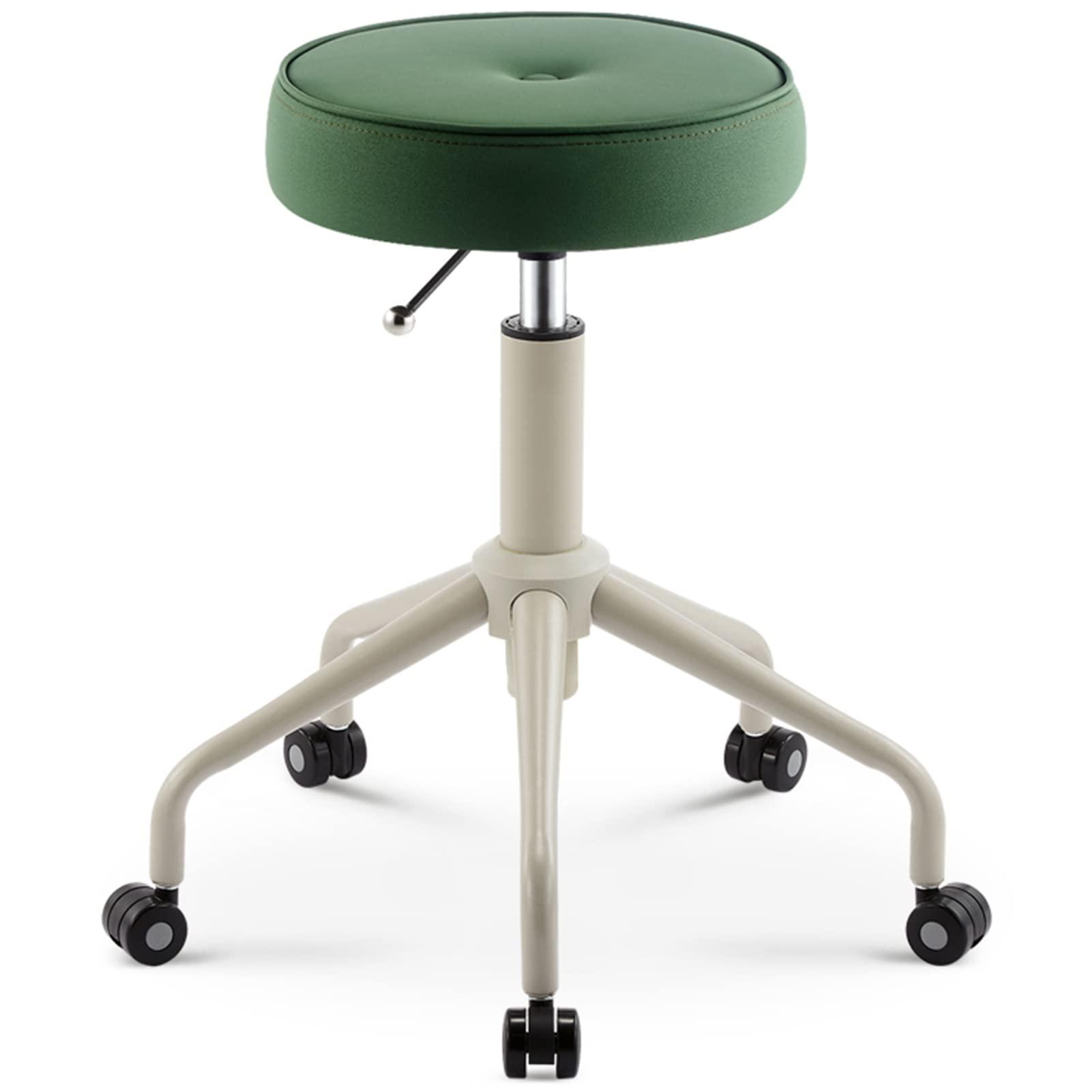 ZJXDPBF Swivel Rolling Bar Stool on Wheels, Office Study Beauty Salon Stool with Round Seat & Nylon Feet, Height Adjustable 48-60 cmr:Green