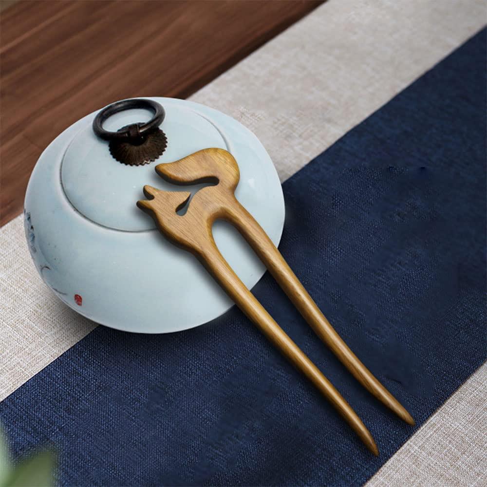 CHOISBEING CHOISBEING Wooden Hair Forks U Shape Hair Stick for Long Hair Handmade French Hairpin Wood Vintage Two Prong Hair Clip for Women Hair Accessories (2pack fox hair pins)