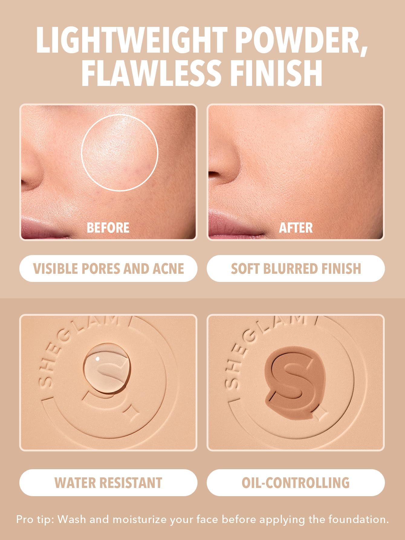 SHEGLAM SHEGLAM SKin-Focus Full Coverage Powder Foundation Oil-Control Lightweight Face Pressed Powder Makeup-Saddle