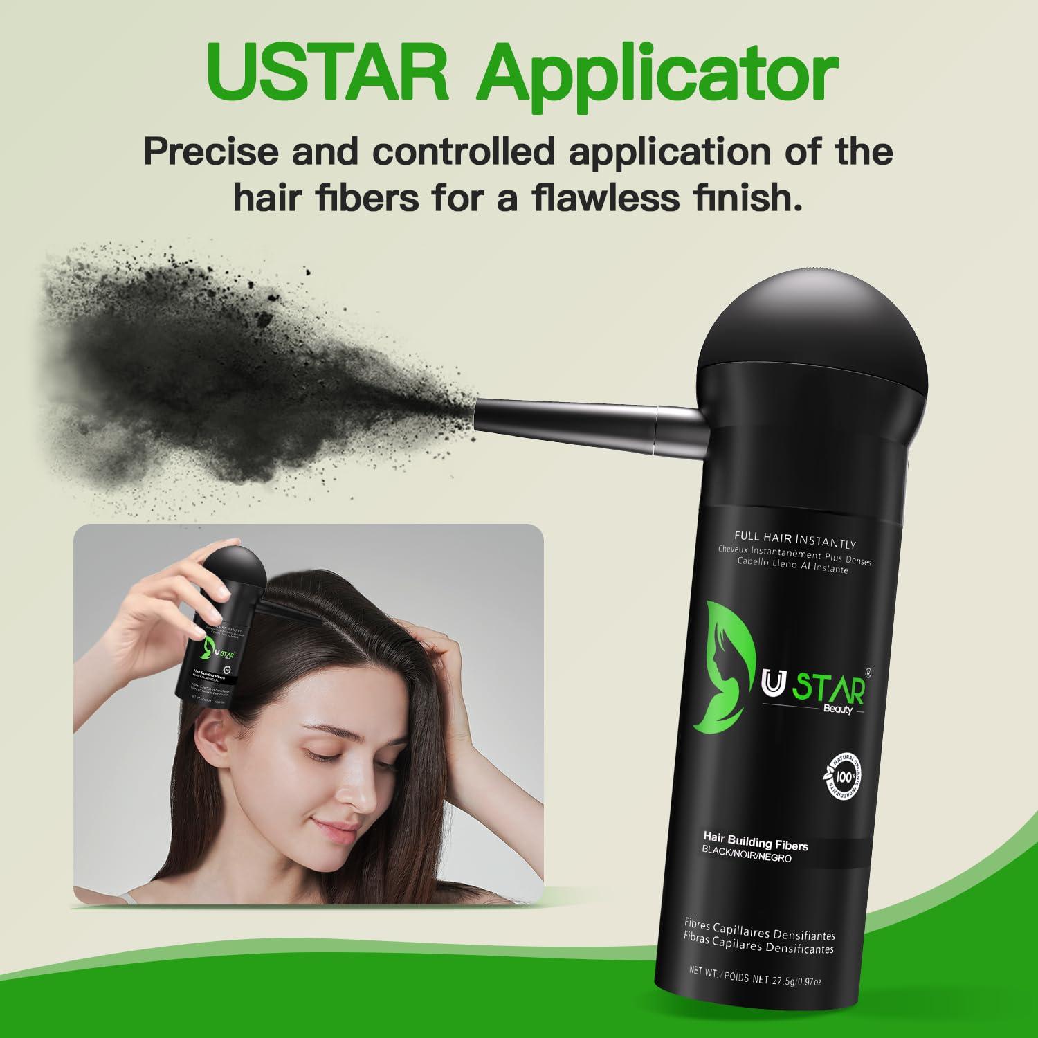 USTAR Hair Building Fibers Set, USTAR 5 in 1 Hair Fibers for Thinning Hair and Hair Fiber Spray, Natural Hair Filler Instantly Conceals Hair Loss, Hair Powder for Women & Men 27.5g (Black)