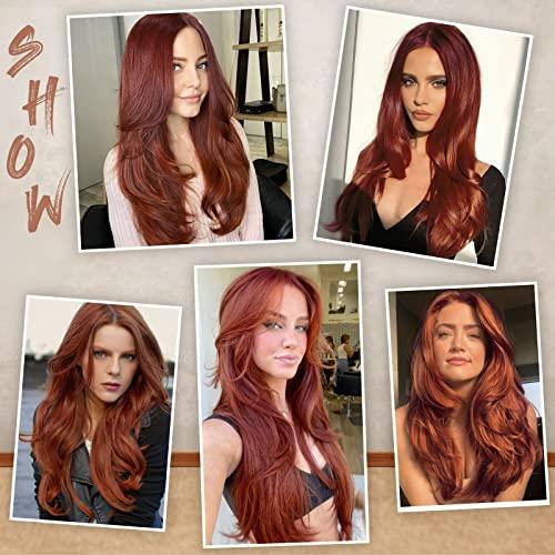 FREEMEIGE FREEMEIGE Copper Red Hair Extensions Clip in Hair Extensions for Women Straight Layered Hair Extensions Synthetic Clip in Extensions Long Wavy Extension Daily Use 20 Inch
